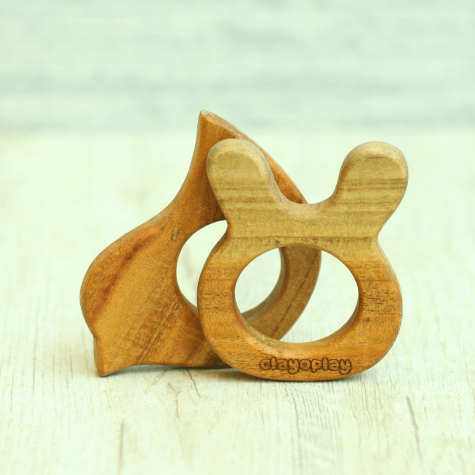 Earthytweens Neem Wood Teethers Set Of 2 (Bird+Bunny) - ET81