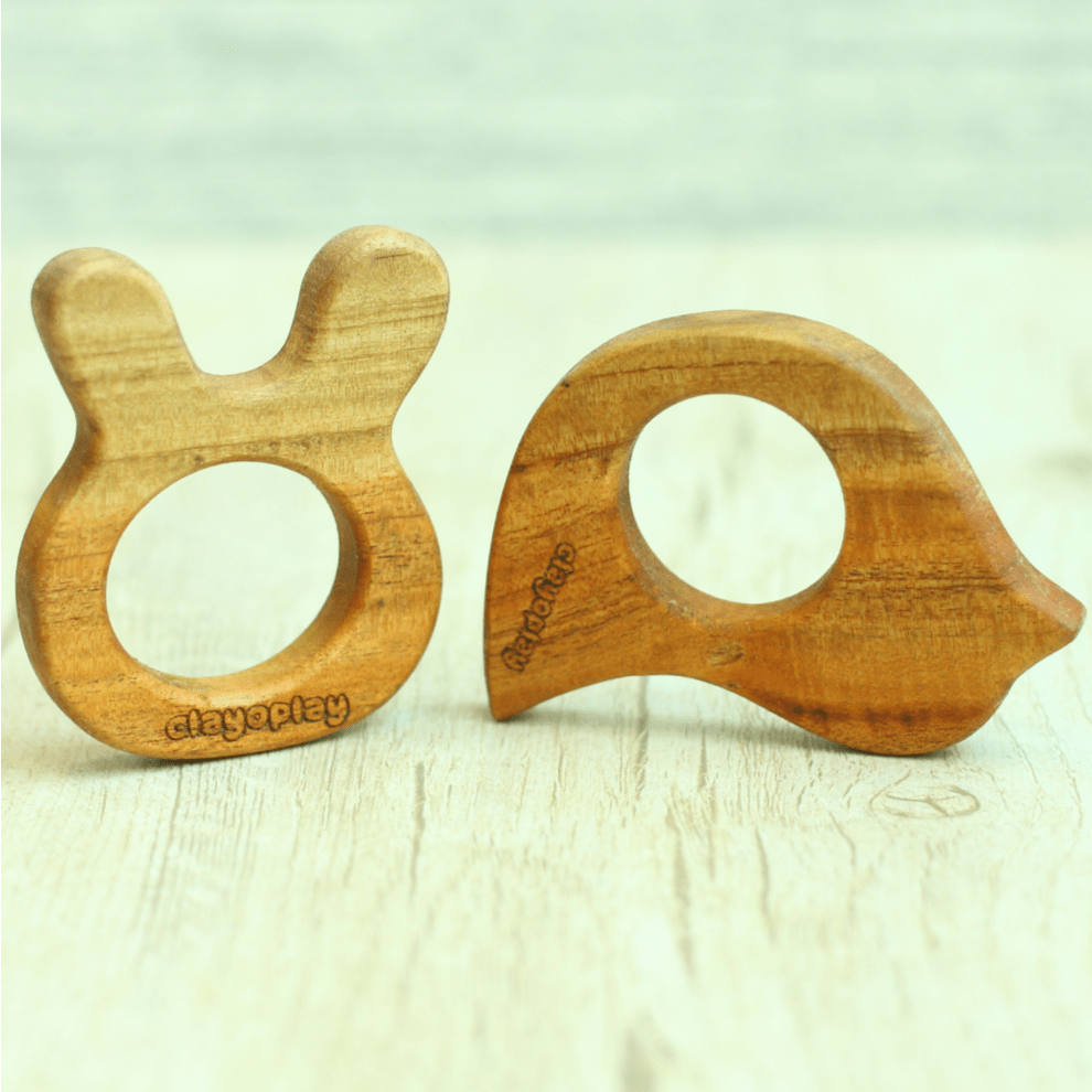 Earthytweens Neem Wood Teethers Set Of 2 (Bird+Bunny) - ET81