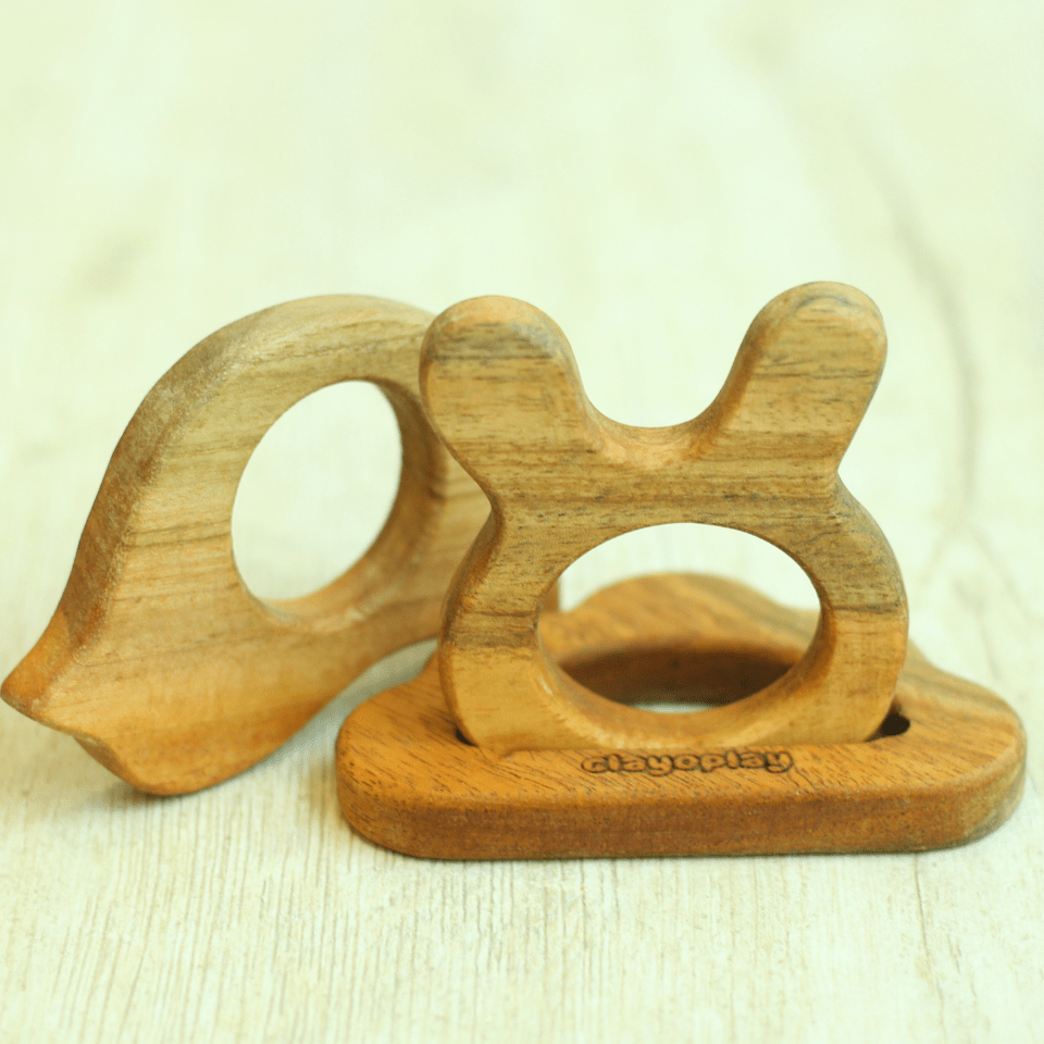 Earthytweens Neem Wood Teethers Set Of 3 (Bird+Bunny+Cloud) - ET79