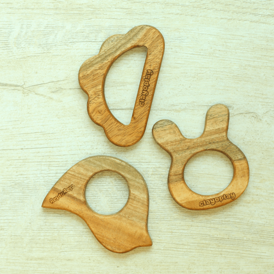 Earthytweens Neem Wood Teethers Set Of 3 (Bird+Bunny+Cloud) - ET79