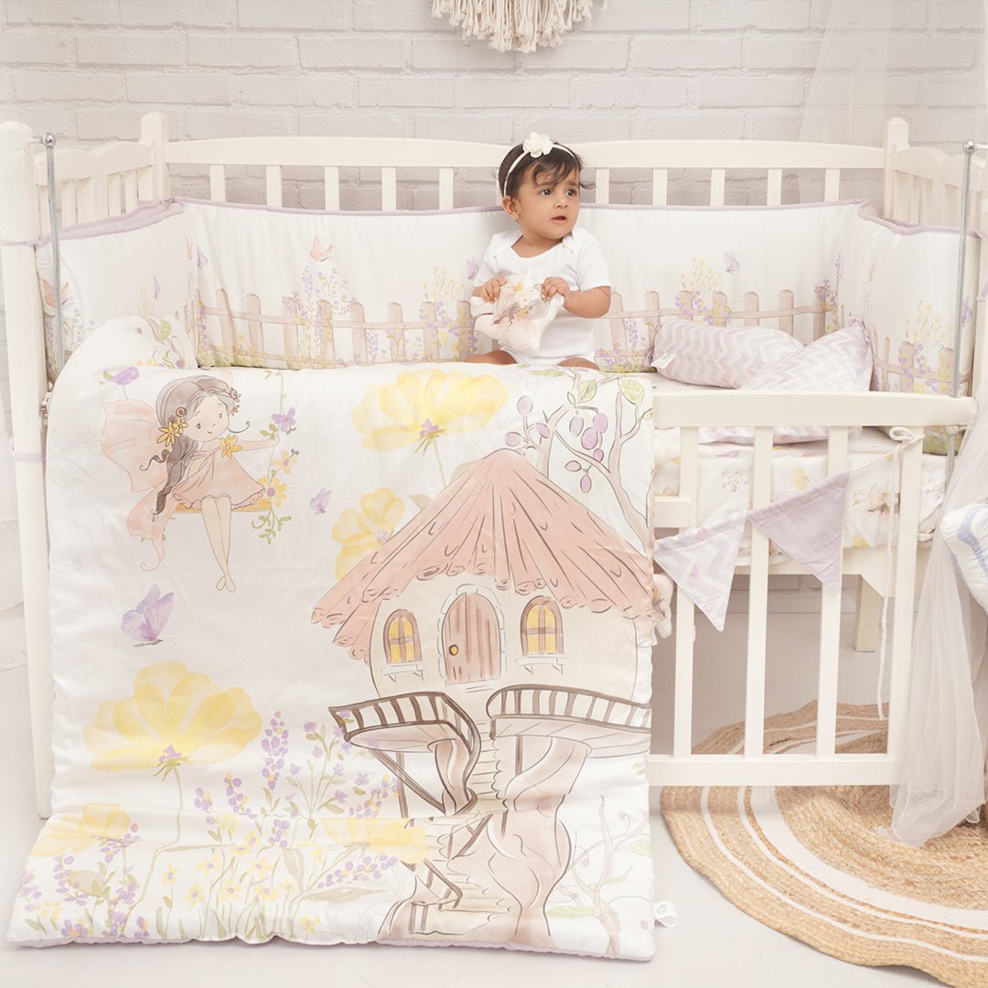 Fancy Fluff 7 Pc Organic Baby Cot Bedding Set- Pixie Dust - FF-PX-FCS-04