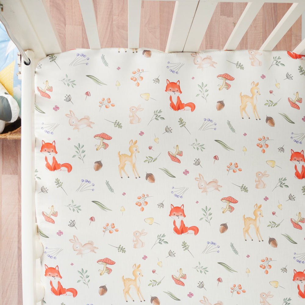 Fancy Fluff 7 Pc Organic Baby Cot Bedding Set- Woodland - FF-WD-FCS-01