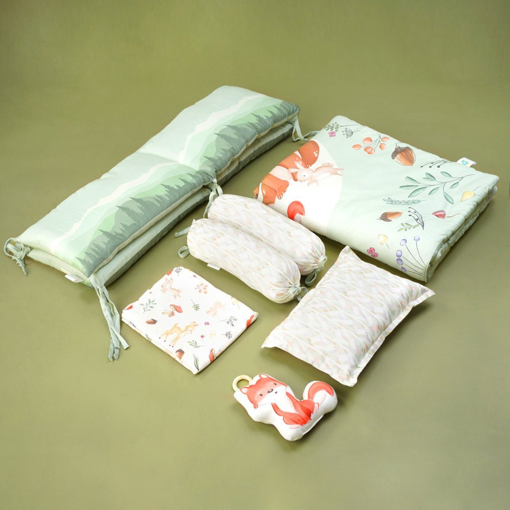 Fancy Fluff 7 Pc Organic Baby Cot Bedding Set- Woodland - FF-WD-FCS-01
