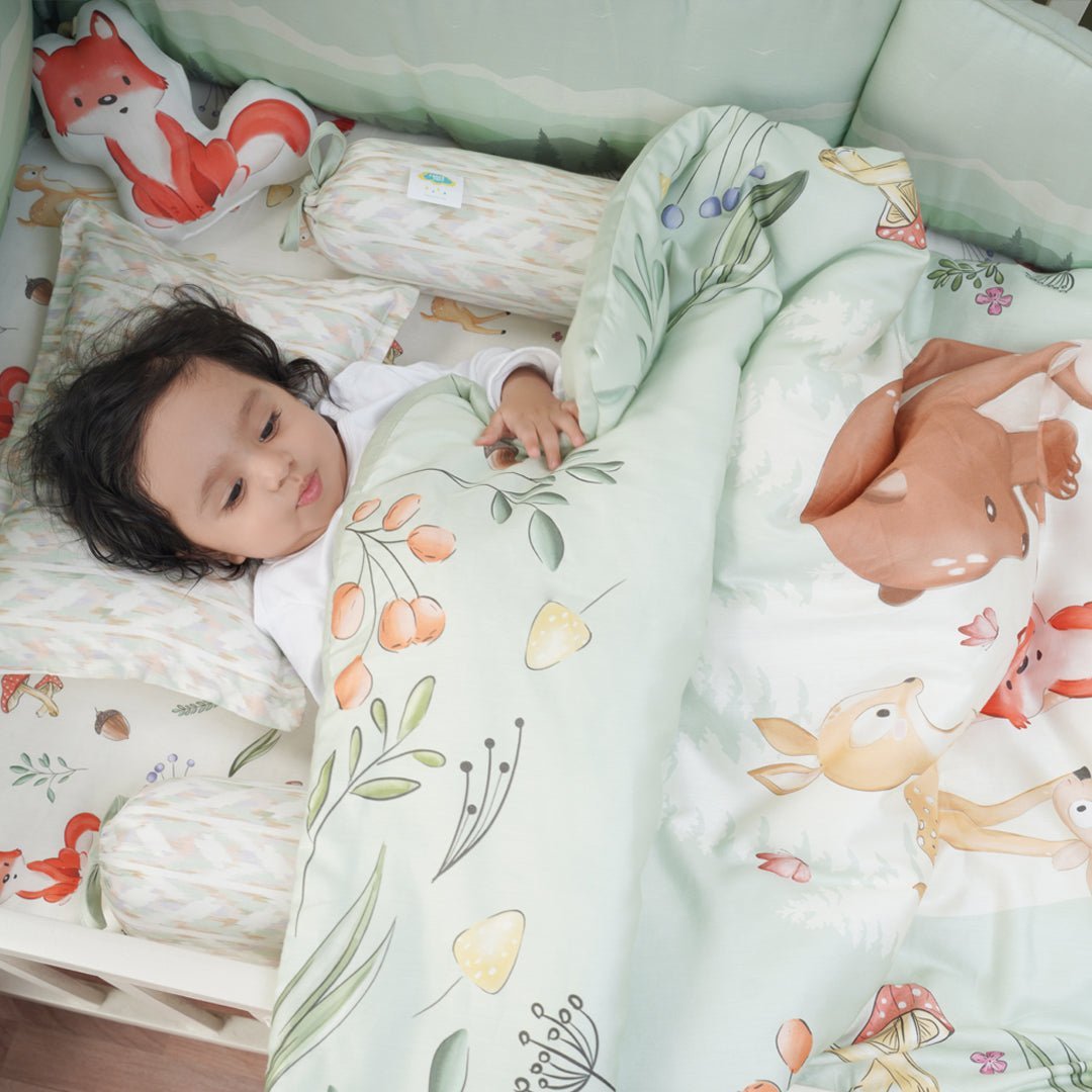 Fancy Fluff 7 Pc Organic Baby Cot Bedding Set- Woodland - FF-WD-FCS-01