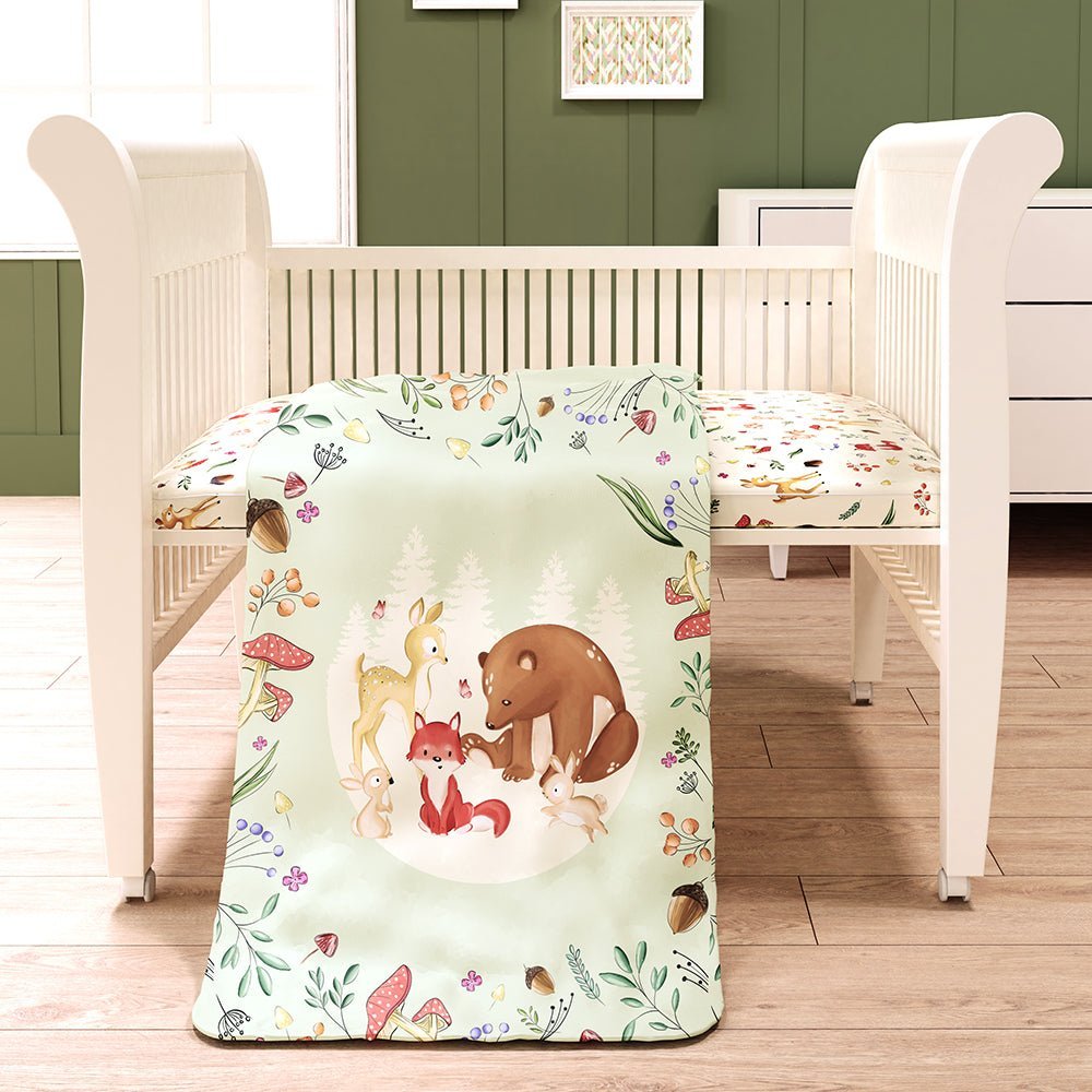 Fancy Fluff 7 Pc Organic Baby Cot Bedding Set- Woodland - FF-WD-FCS-01