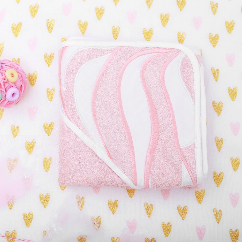 Fancy Fluff Bamboo Cotton Kids Hooded Towel- Strawberry Swirl - FF-SS-KHT-01