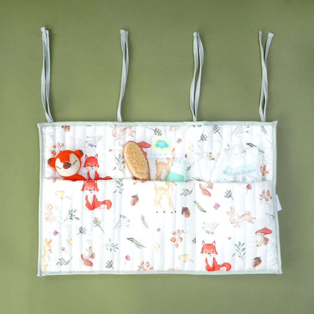 Fancy Fluff Organic Cotton Crib Organiser - Woodland - FF-WD-QCO-01