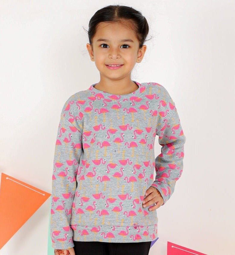 Flamingo Dance Sweatshirt and Grey Sweatpants Combo - KS2-FLMBS-1-2