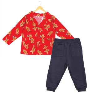 Ginger Bread Flannel Jacket and Navy Blue Pants Set - WNCL-JP-GNBD-0-6