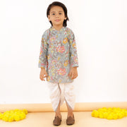 Grey Floral Boys Dhoti Kurta Set