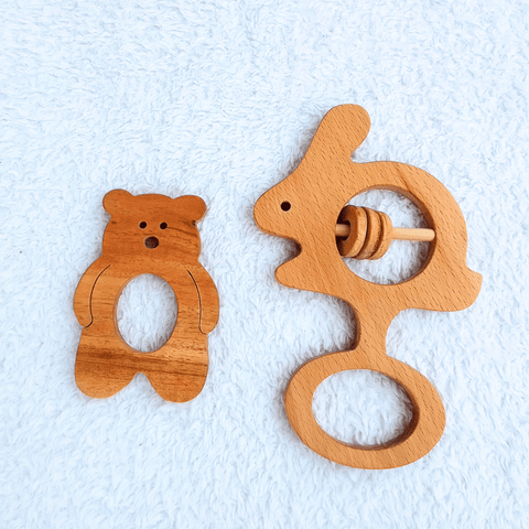 Hawbeez The Cheer Bear Wooden Teether And Funny Bunny Rattle - BEE030