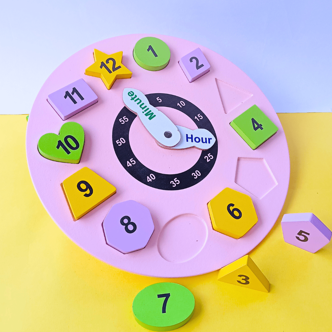 Hawbeez Wooden Puzzle Big Clock Toy(12 Different Shapes) - BEE038