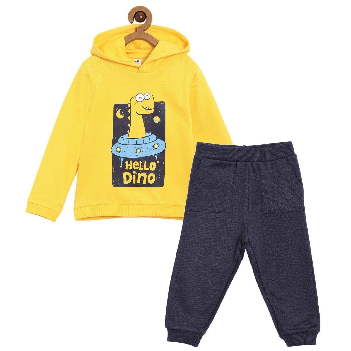 Hello Dino Hooded Sweatshirt and Navy Blue Sweatpants Combo - SWSP-HDNB-0-6