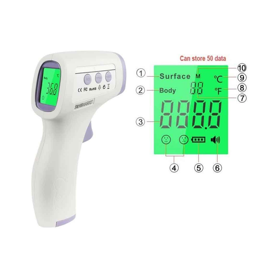 HeTaiDa Non Contact Infrared Thermometer - White - HTD8813C