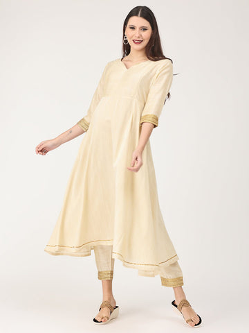 Ivory & Ice Maternity and Nursing Silk Kurta Set With Dupatta