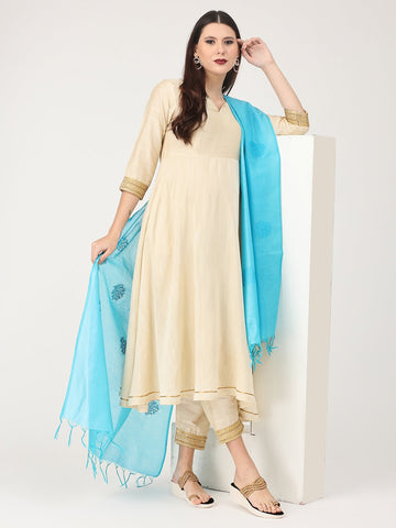 Ivory & Ice Maternity and Nursing Silk Kurta Set With Dupatta