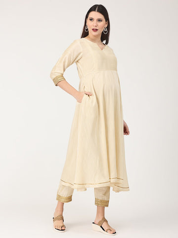 Ivory & Ice Maternity and Nursing Silk Kurta Set With Dupatta