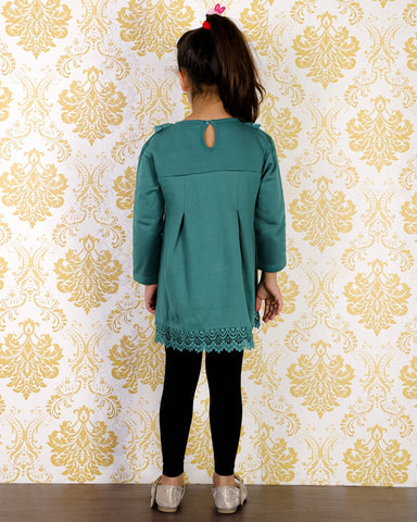 Ivy Schiffli Girls Sweater Dress with Black Leggings