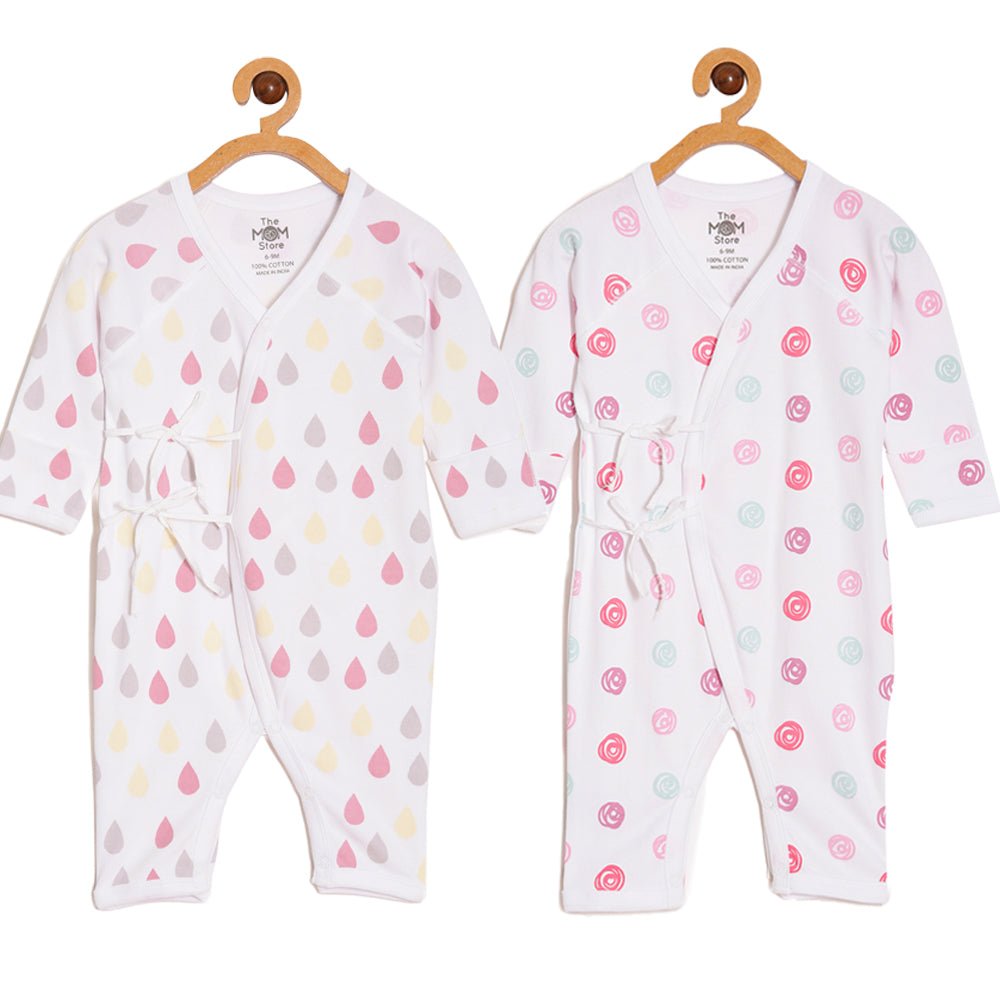 Jabla Infant Romper Combo Of 2 : Pink Drops-Roses - ROM2-SS-PDRS-PM