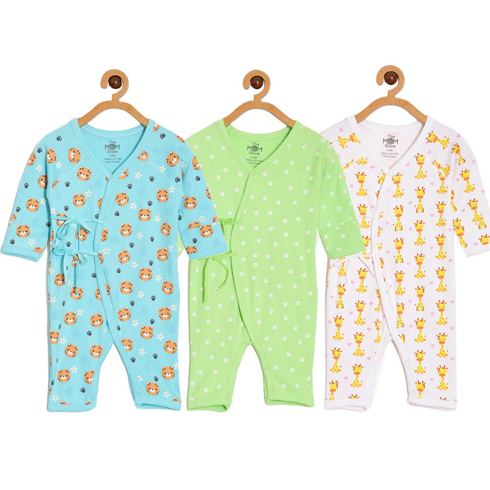 Jabla Infant Romper Combo Of 3 :Feline Fighters-Staying Pawsitive-Get On My Level - ROM3-SS-FSPGL-PM