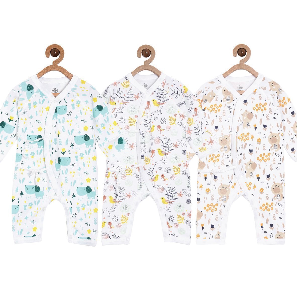 Jabla Style Infant Romper Combo of 3-Puppy-Sparrow-Bear in the Garden - ROM-PYSPBG-PM