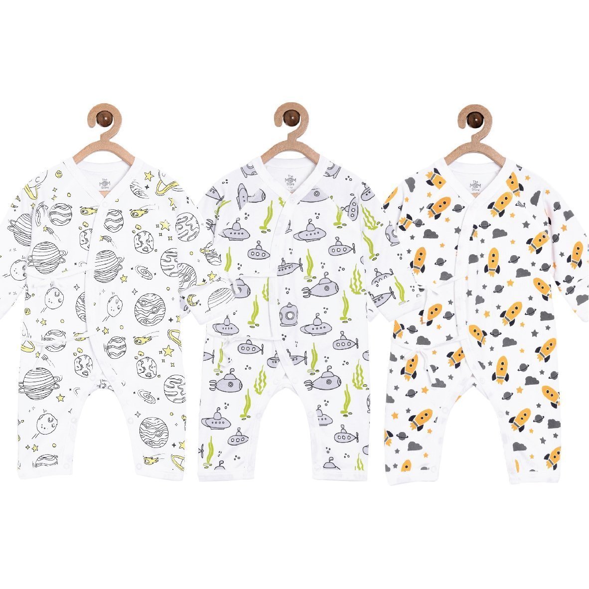 Jabla Style Infant Romper Combo of 3-Planet World-Submarine Ride-Tour to the Space - ROM-PWSRTS-PM