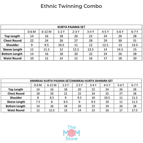 Kids Ethnic Set- True Blue Girls Anarkali Sharara Set with Boys Kurta Pajama Set - KES2-TROBG