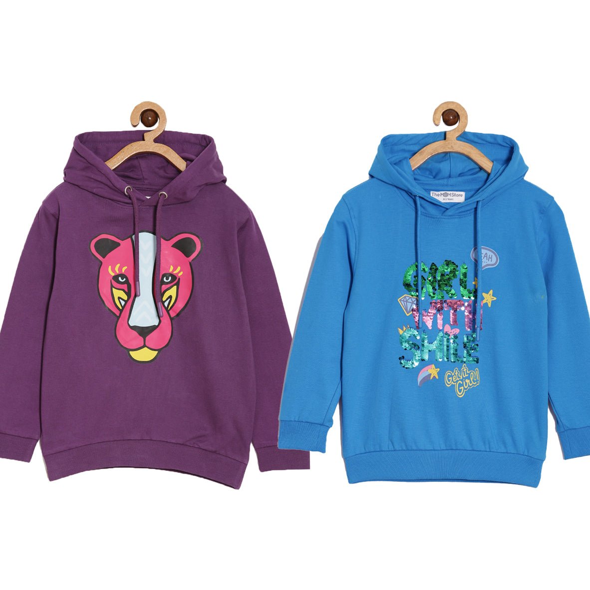 Kids Hooded Sweatshirt Combo of 2-Girl With Smile & Wild Cat - KWW2-AN-GSIW-0-6