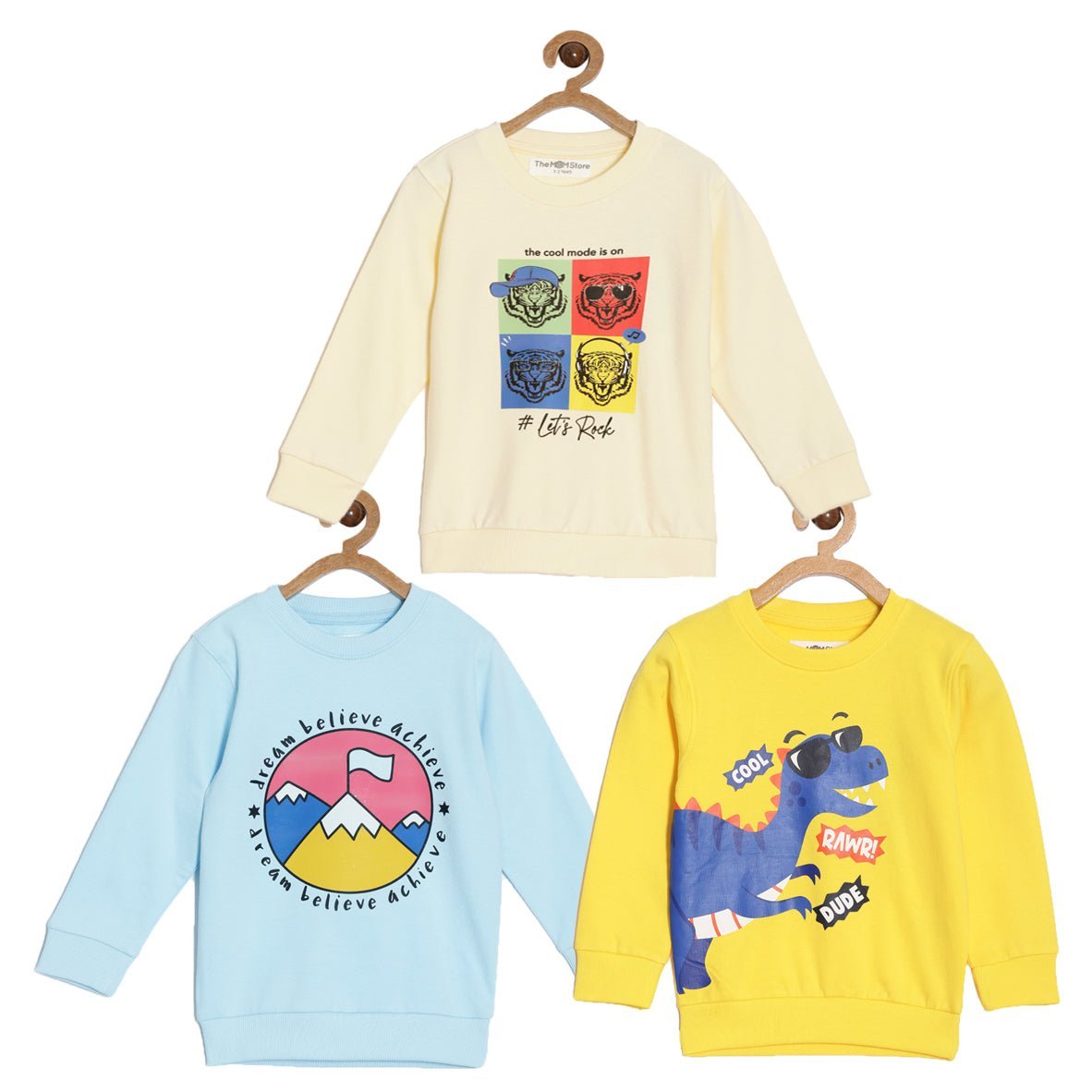 Kids Sweatshirt Combo of 3-Cool Dino Rawr-Lets Rock-Dream Believe Achieve - KWW3-AN-CLRD-0-6