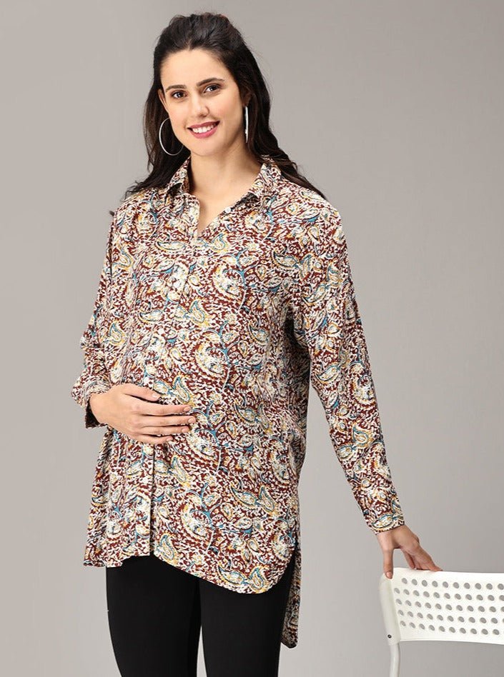 Kimaya Maternity and Nursing Oversized Shirt - MAT-SD-KLNKMO-S