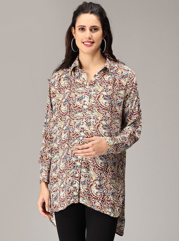 Kimaya Maternity and Nursing Oversized Shirt - MAT-SD-KLNKMO-S