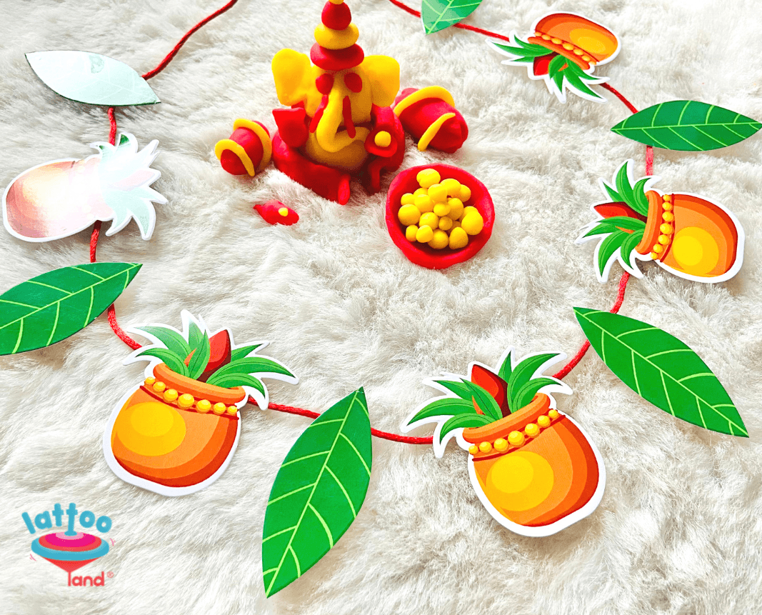 LattooLand Ganesha Kit - Set of dough tubs, Stamp, Stencil, Rangoli Powder, Toran making kit - GANESHA_T