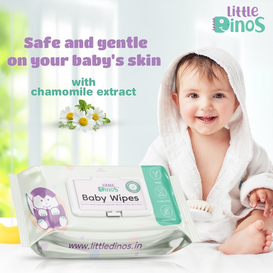 Little Dinos Gentle Baby Wipes with Lid|Bamboo Based Organic Wet Water Wipes - LD OR BBW 72P