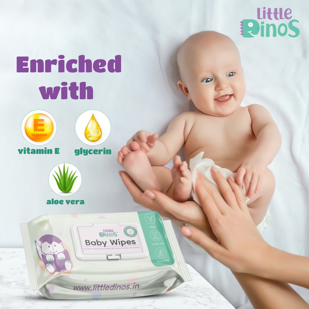 Little Dinos Gentle Baby Wipes with Lid|Bamboo Based Organic Wet Water Wipes - LD OR BBW 72P