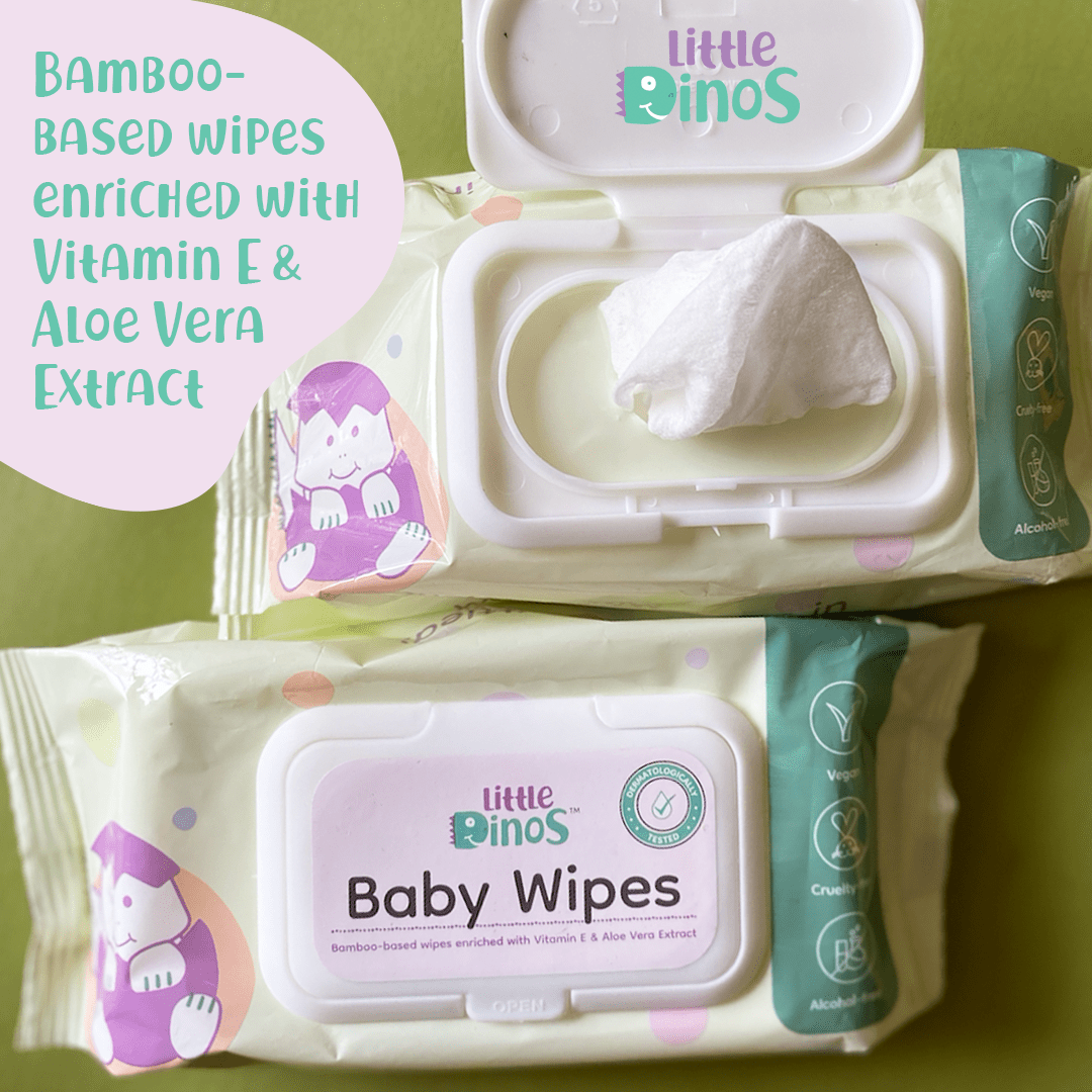 Little Dinos Gentle Baby Wipes with Lid|Bamboo Based Organic Wet Water Wipes - LD OR BBW 72P