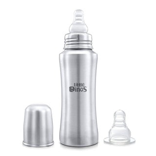 Little Dinos stainless steel baby feeding bottle 240 ml with 1 free nipple - LD SSFB 240ML