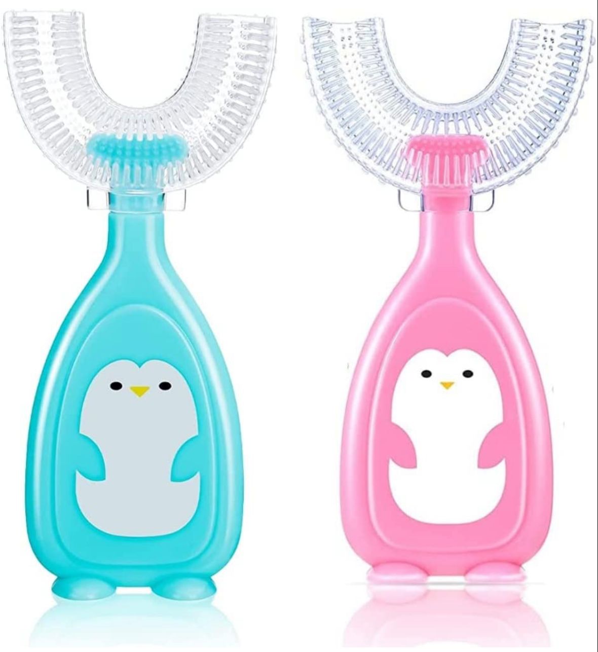 Little Dinos U Shaped Toothbrush Penguin single piece- Pink - LD USTB P01