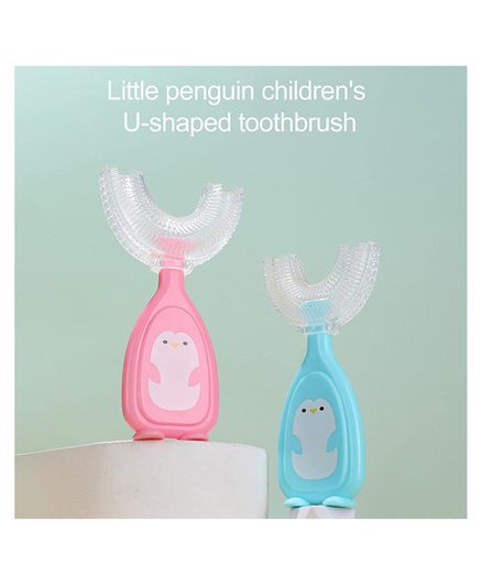 Little Dinos U Shaped Toothbrush Penguin single piece- Pink - LD USTB P01