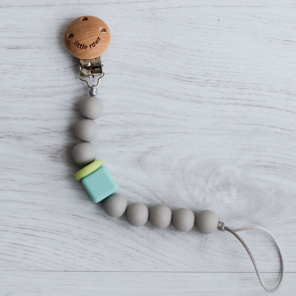 Little Rawr Silicone Pacifinder Beads with Clip Holder-Grey - PBSG