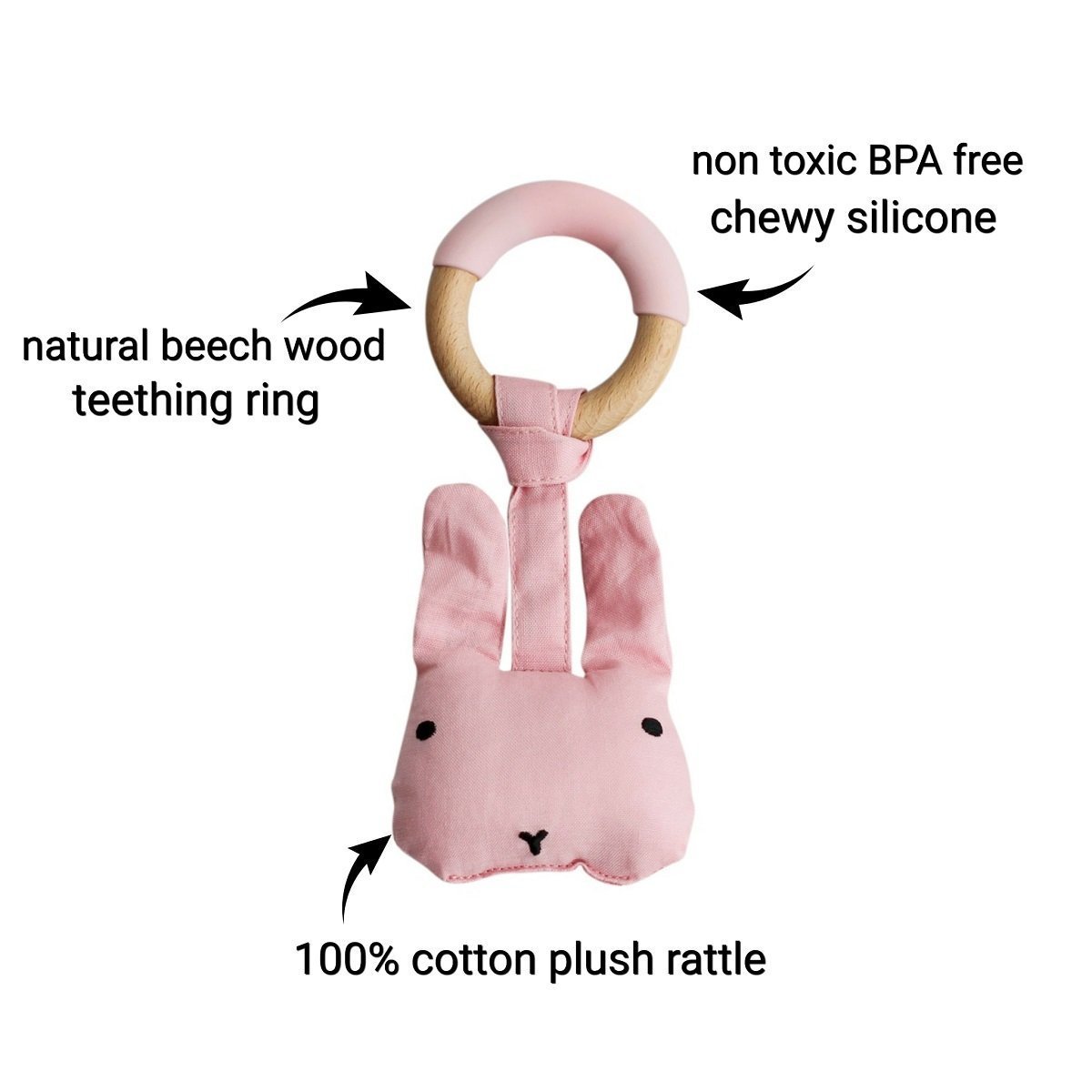 Little Rawr Wood Plush Rattle Teether Toy- Kitty(Purple) - LPKLA