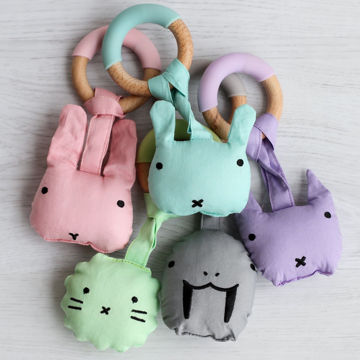 Little Rawr Wood Plush Rattle Teether Toy- Rabbit(Pink) - LPRFF