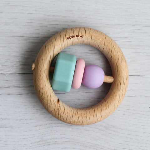 Little Rawr Wood + Silicone Bead O Shape Teether Toy - GSCGN