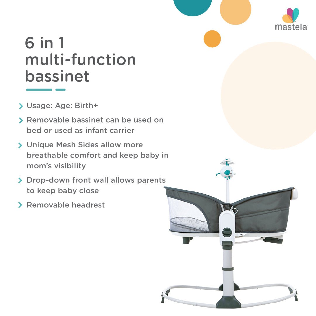 Mastela 6 In 1 Multi-Function Rocker & Bassinet- Grey - 8037