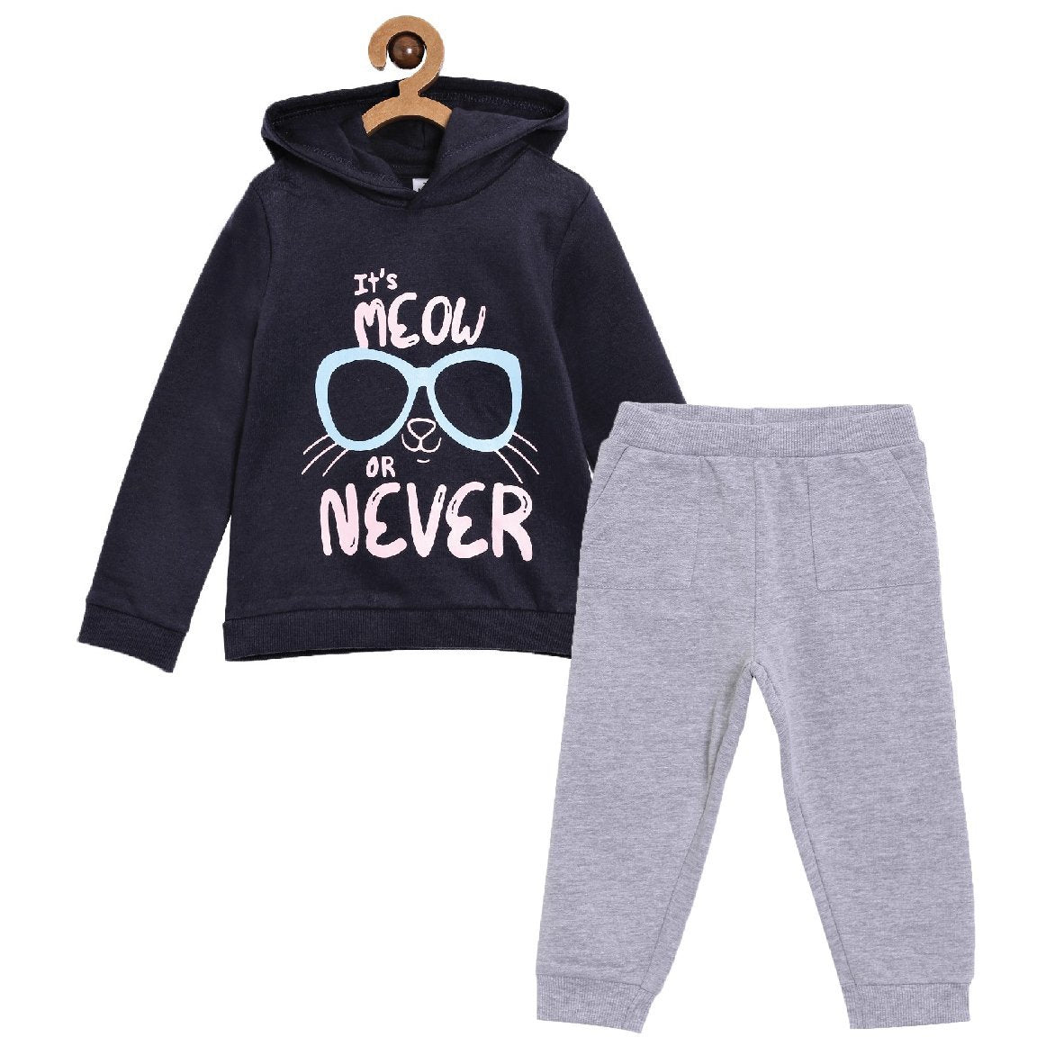 Meow or Never Hooded Sweatshirt and Grey Sweatpants Combo - SWSP-MWGY-0-6