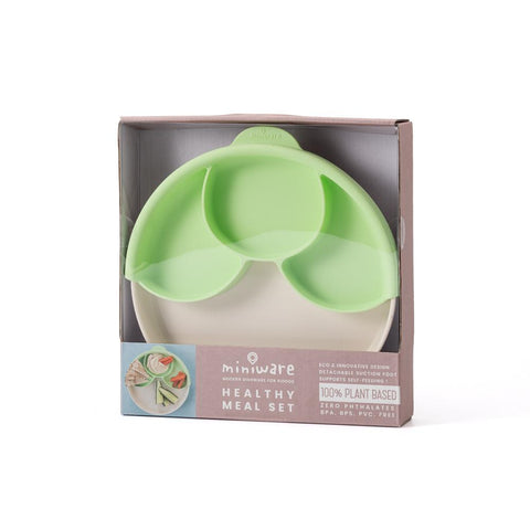 Miniware Healthy Meal Suction Plate with Dividers Set-Vanilla/Key Lime - MWHMVK