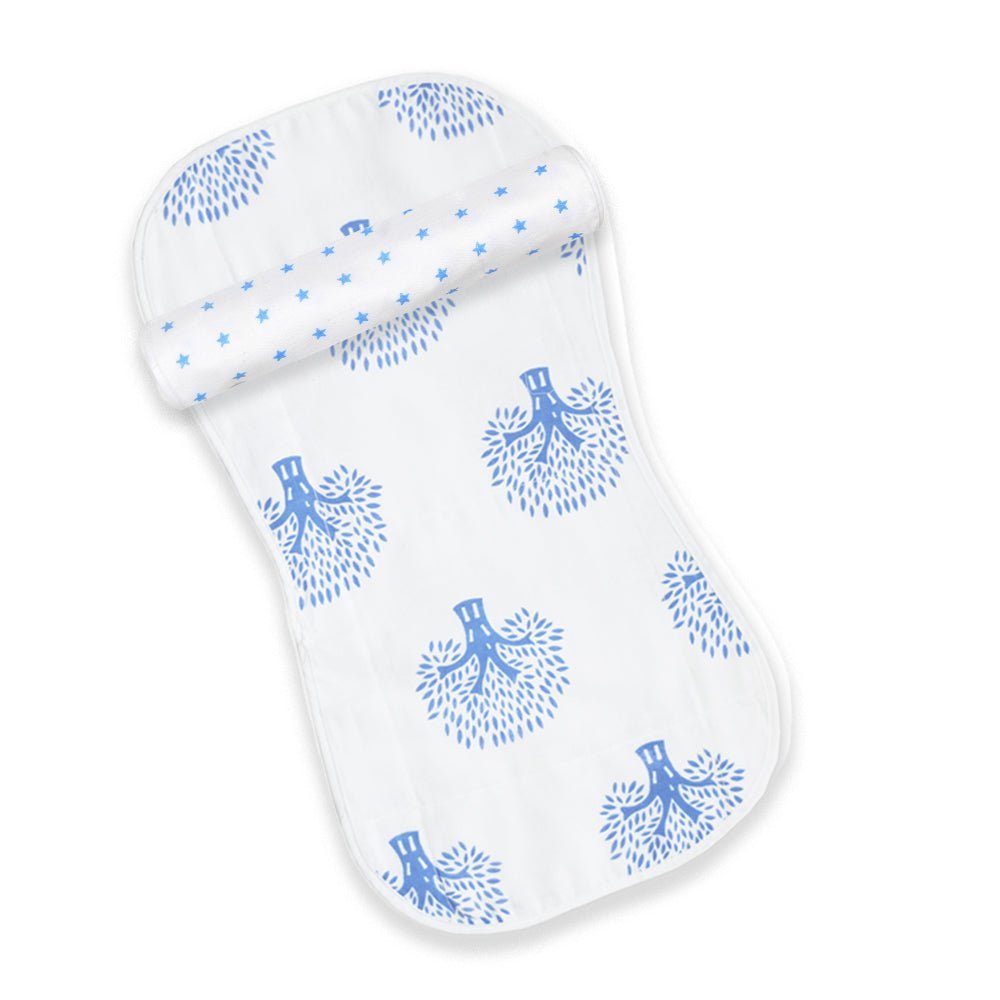 Muslin Burp Cloth Combo of 2- Option 4 : Blue Star-Magical Tree - MSBC2-BSMT