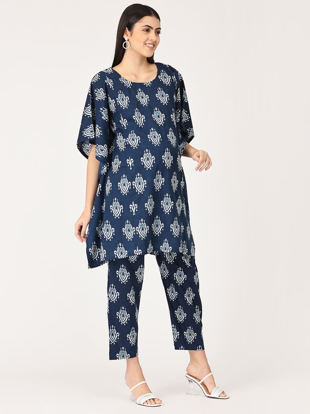 Navy Peony Maternity and Nursing Kaftan Set