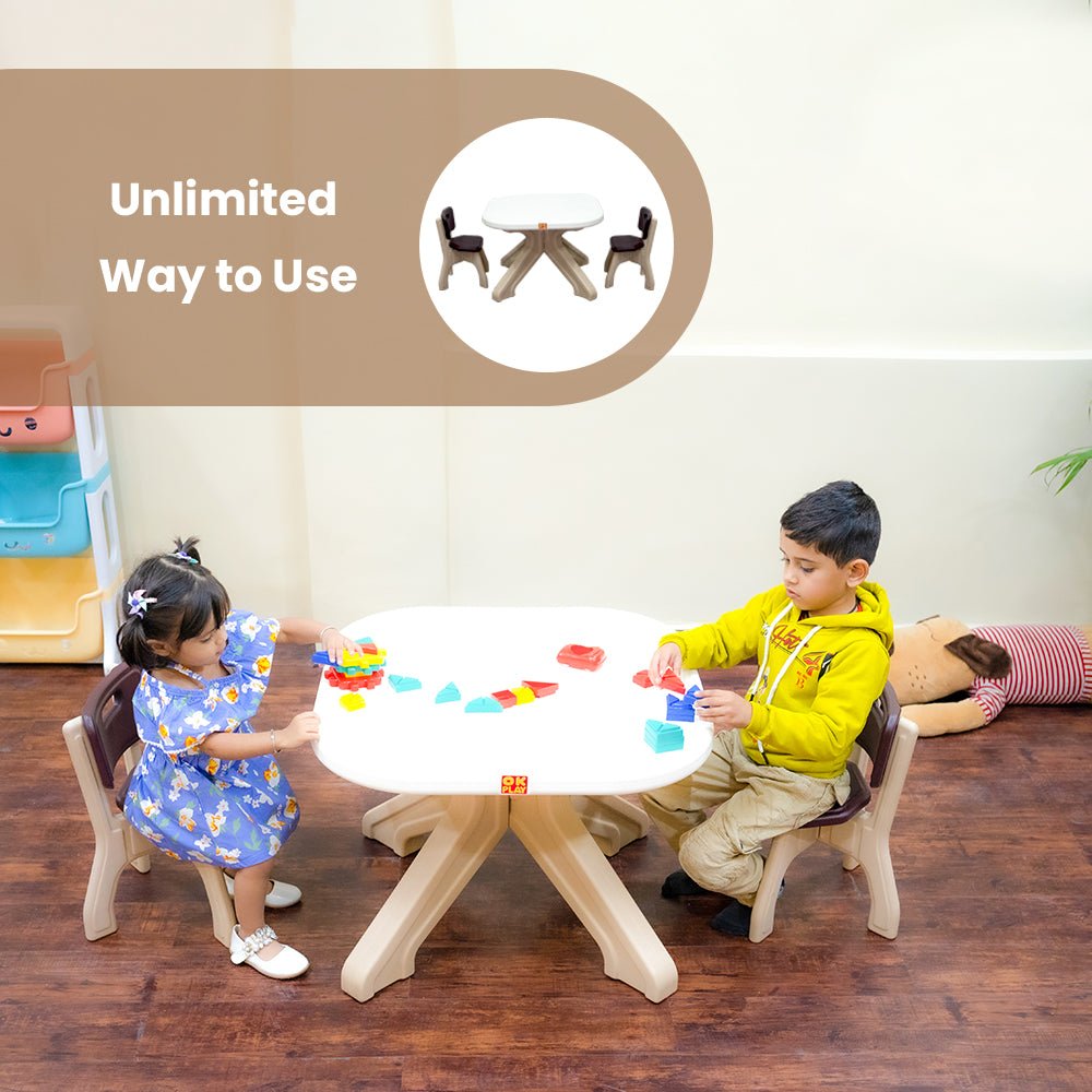 OK Play 2 Seater Table & Chair Set For Kids To Study- Multicolor - FTFF000005