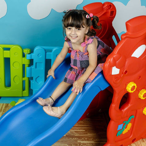 OK Play Rabbit Slide For Kids, Garden Slider With Basket Ball Ring- Red & Blue - FTFT000022