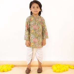 Olive Floral Boys Dhoti Kurta Set - DK-OMFLR-0-6